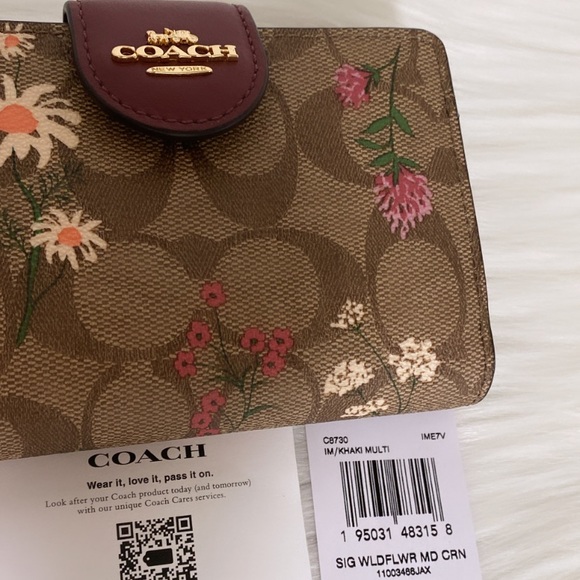 New💃Coach Medium Corner Zip Wallet In Signature Canvas With Wildflower Print - Picture 6 of 6
